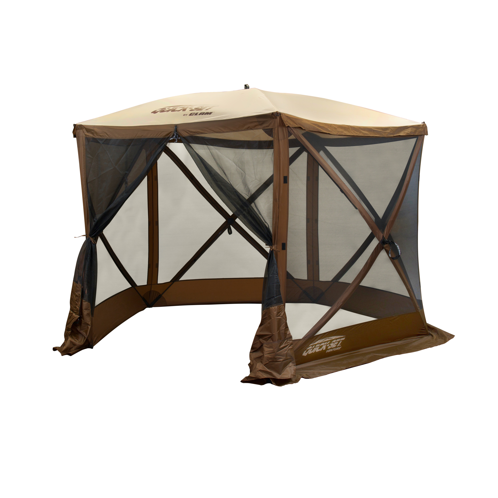 Clam Quick-Set, Venture Screen Shelter Brown/Tan, Length 9 ft, Width 9 ft, Color Brown, Model# 12875